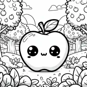 Apple with apple trees coloring page