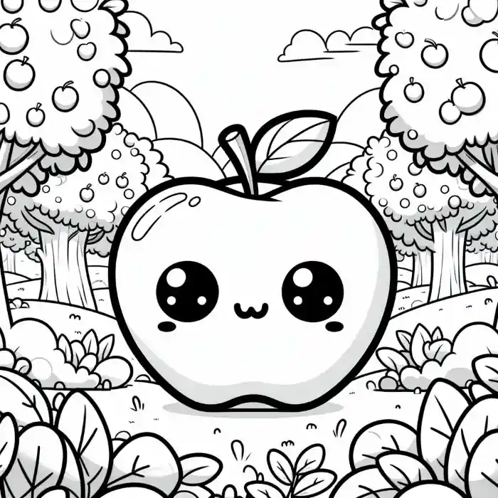 Dibujo de manzana con manzanos para colorear