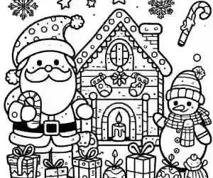 Candy House and Santa Claus coloring page