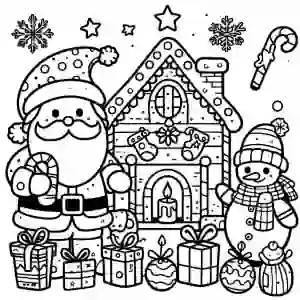 Candy House and Santa Claus coloring page