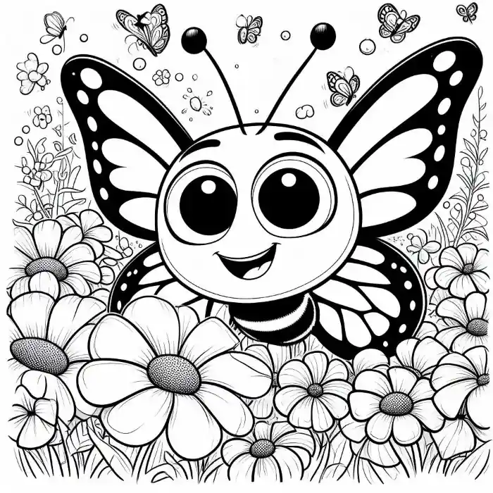 Dibujo de Mariposa con margaritas para colorear