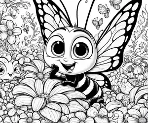 Butterfly with flowers coloring page