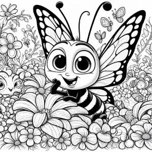 Butterfly with flowers coloring page