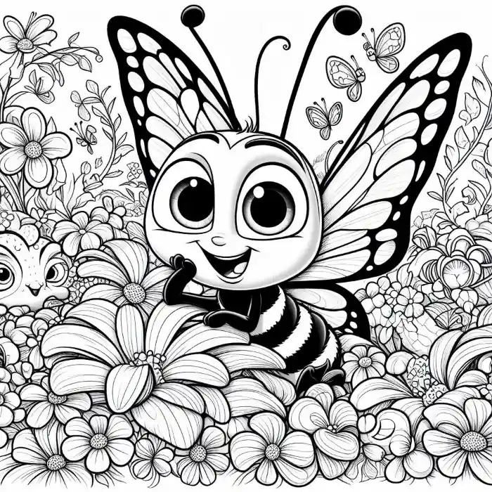 Dibujo de mariposa con flores para colorear
