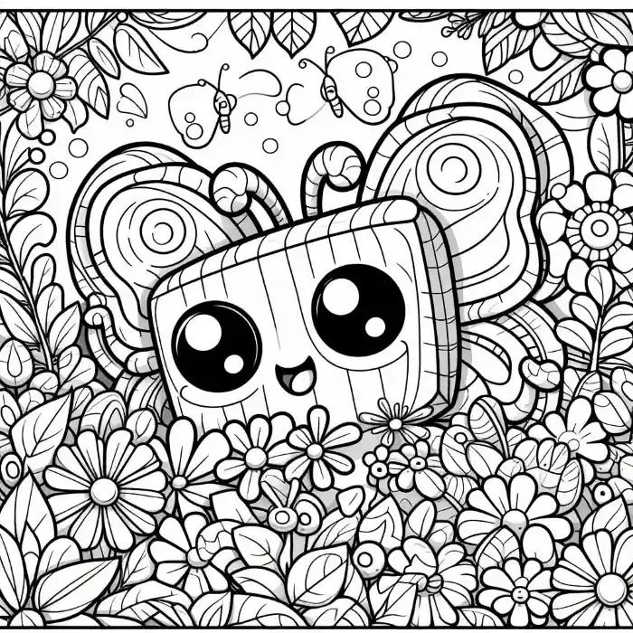 Butterfly hidden among flowers coloring page