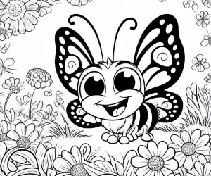 Smiling butterfly coloring page