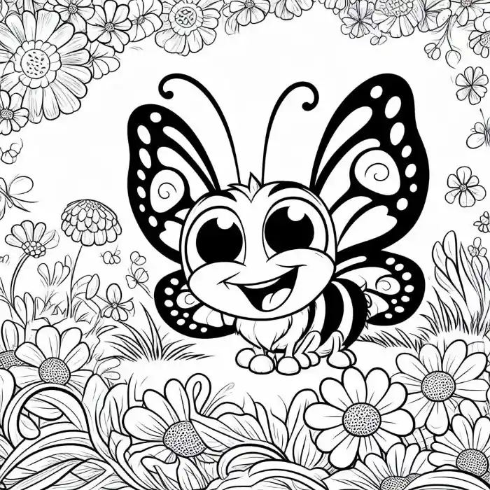 Dibujo de sonriente mariposa para colorear