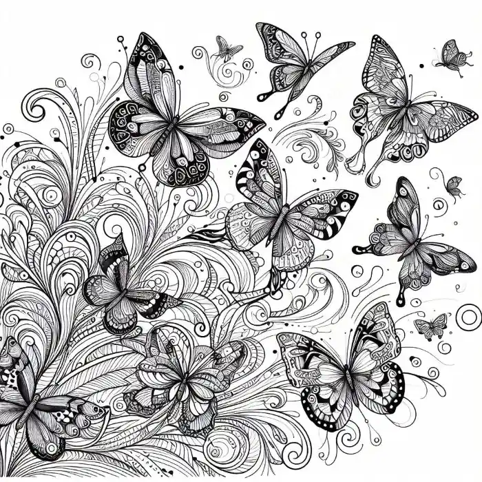 Dibujo muchas mariposas para colorear