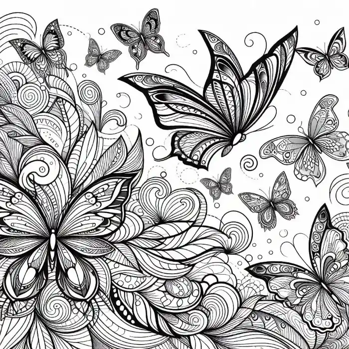Dibujo de Mariposa sobre flores para colorear