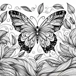 Butterfly drawing on leaves for coloring