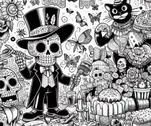 Coloring page of deceased with top hat