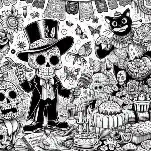 Coloring page of deceased with top hat