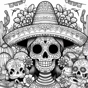 Skull with Mexican hat coloring page