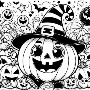 Pumpkin with witch hat coloring page