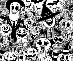 Halloween monsters coloring page