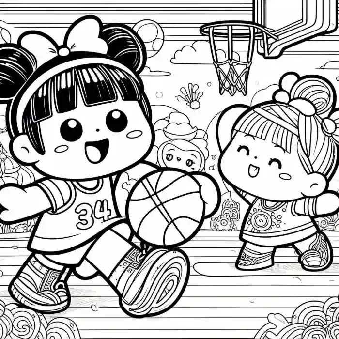 Dibujo de niños  jugando al basket para colorear
