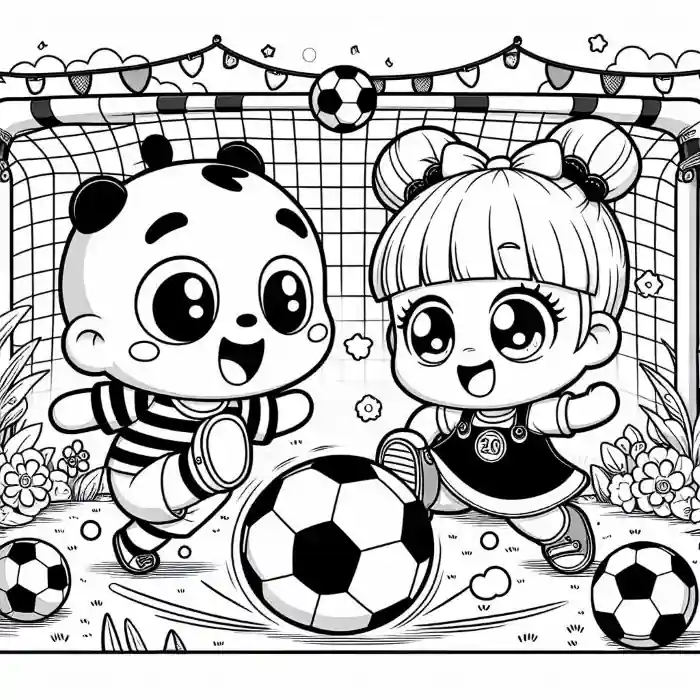 Dibujo de niñas con pelotas de futbol para colorear