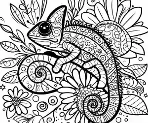 Camouflaged chameleon coloring page