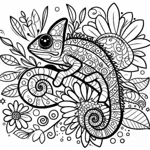 Camouflaged chameleon coloring page