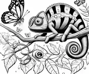 Chameleon hunting coloring page