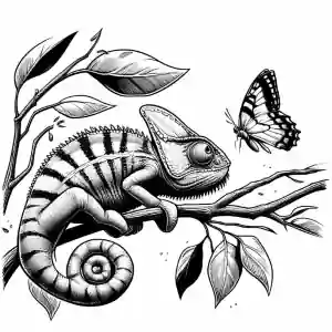 Chameleon looking at butterfly coloring page