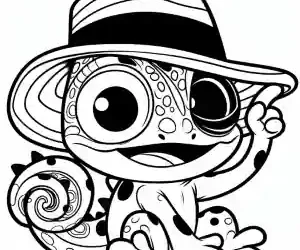 Chameleon with hat coloring page