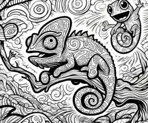 Psychedelic chameleon coloring page
