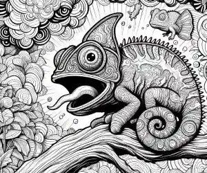 Chameleon sticking out tongue coloring page