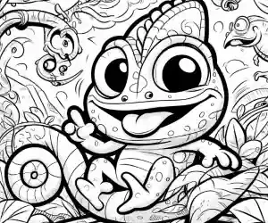 Playful chameleon coloring page