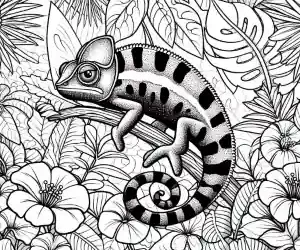 Chameleon in the jungle coloring page