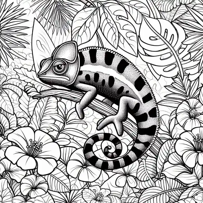 Dibujo de camaleón en la selva para colorear