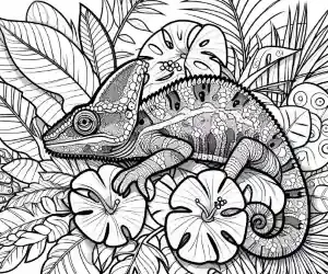 Chameleon in the forest coloring page