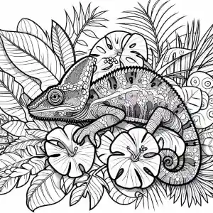Chameleon in the forest coloring page