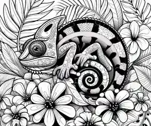 Realistic chameleon coloring page