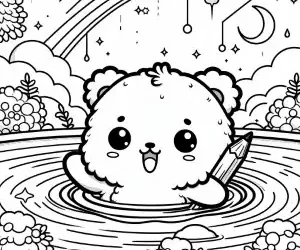 Bear bathing coloring page