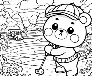 Bear playing golf coloring page