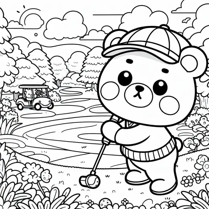 Dibujo de Osito jugando al golf para colorear