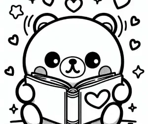 Bear studying coloring page