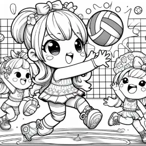 Coloring page of girl practicing volley ball