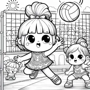 Girls volleyball match drawing to paint