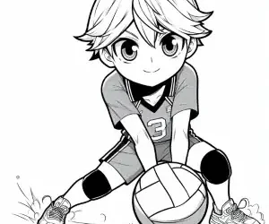 Coloring page of boy stopping volleyball