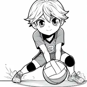Coloring page of boy stopping volleyball