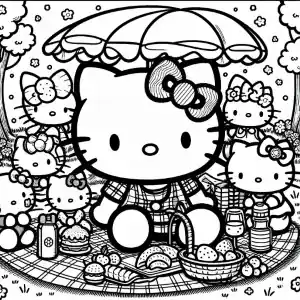 Hello Kitty with umbrella coloring page
