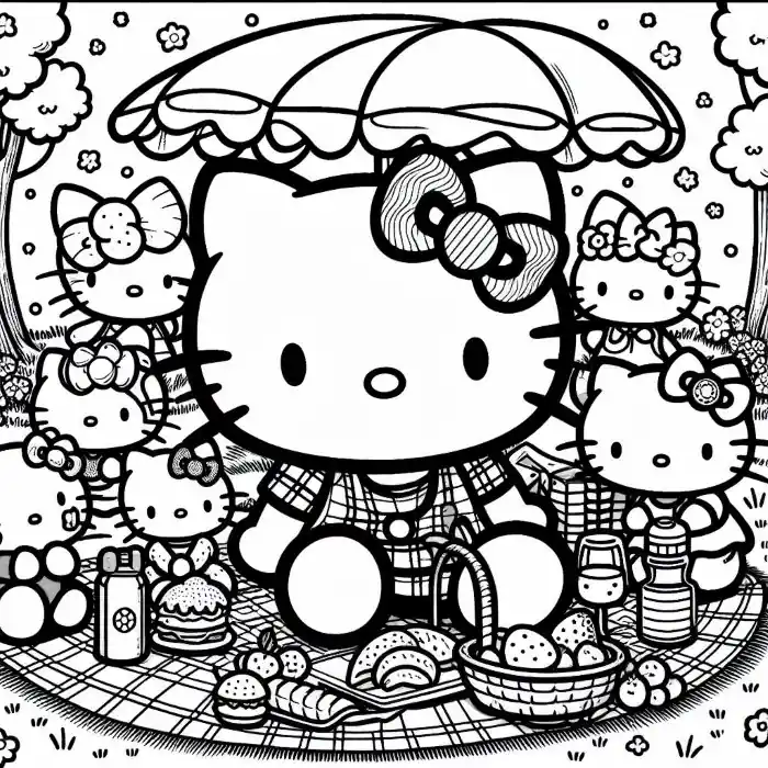 Dibujo de Hello Kitty con paraguas para colorear