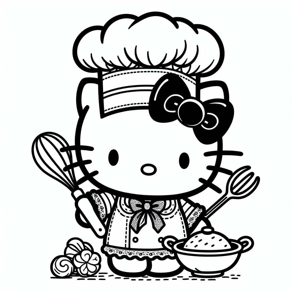 Dibujo de Hello Kitty cocinera para colorear