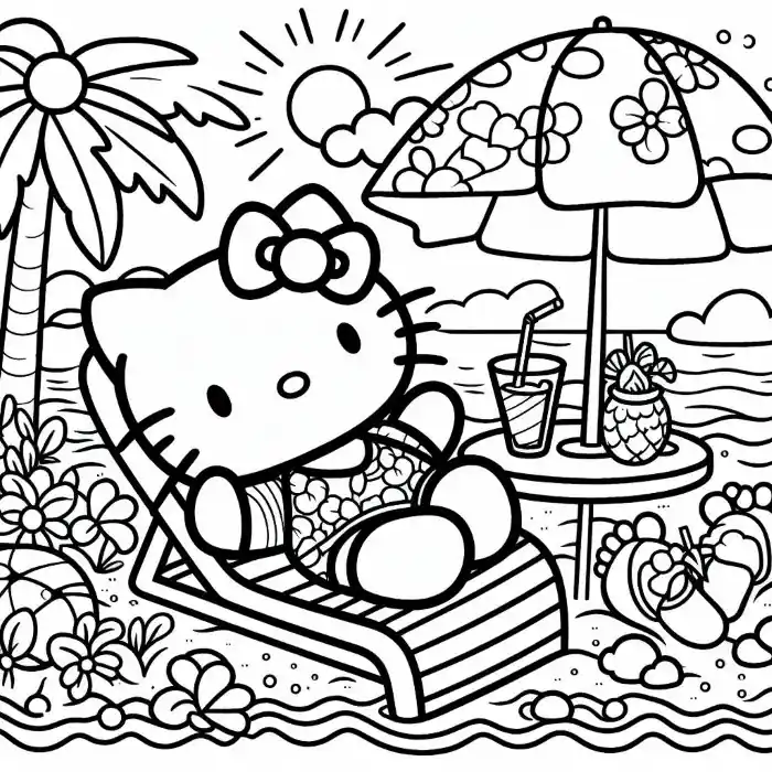 Dibujo de Hello Kitty de vacaciones para colorear