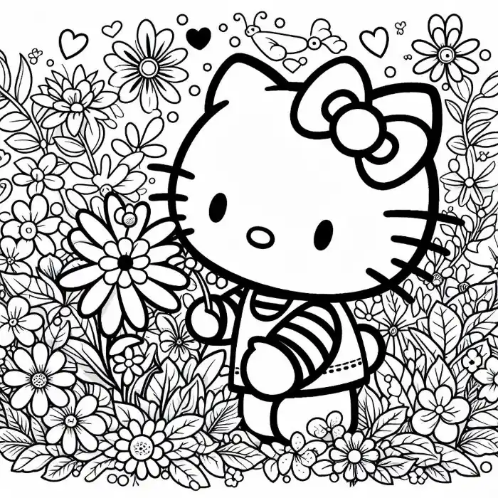 Dibujo de Hello Kitty en primavera para colorar