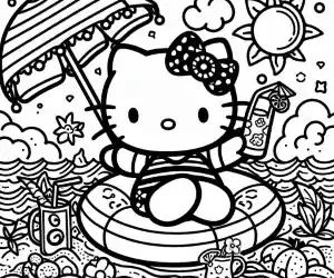 Hello Kitty with float coloring page