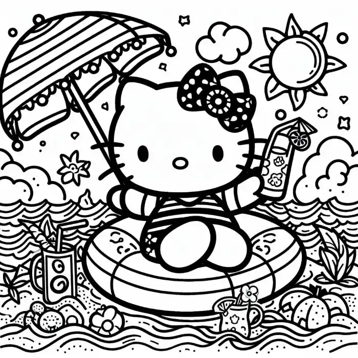 Dibujo de Hello Kitty con flotador para colorear