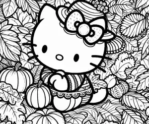 Hello Kitty in autumn coloring page